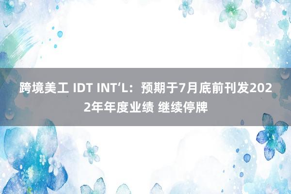 跨境美工 IDT INT‘L：预期于7月底前刊发2022年年度业绩 继续停牌