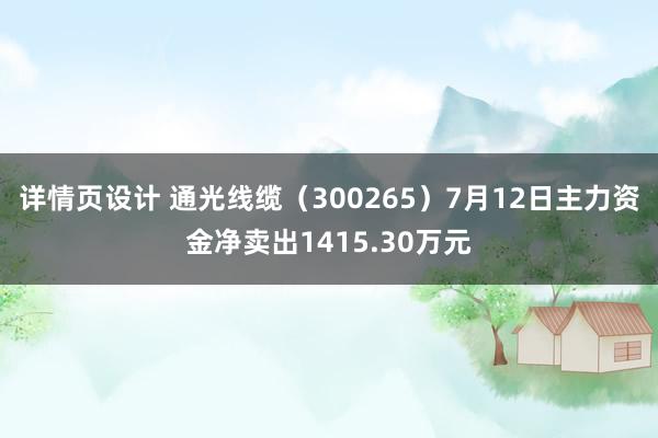 详情页设计 通光线缆（300265）7月12日主力资金净卖出1415.30万元